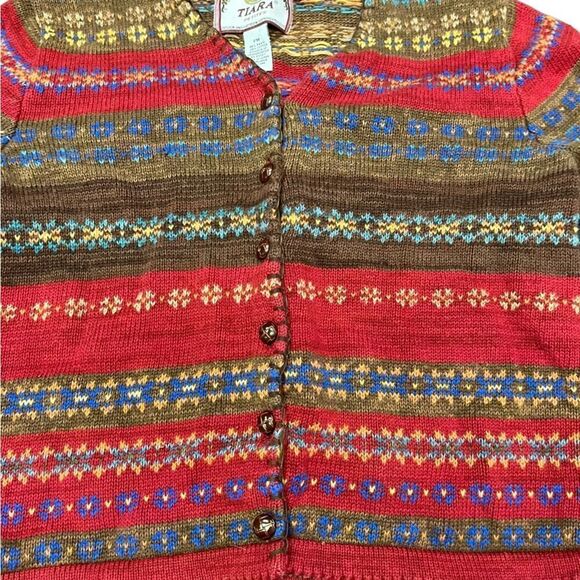 Vintage Lady’s Tiara Red & Brown Cardigan Sweater Size Petite Medium - Picture 2 of 8